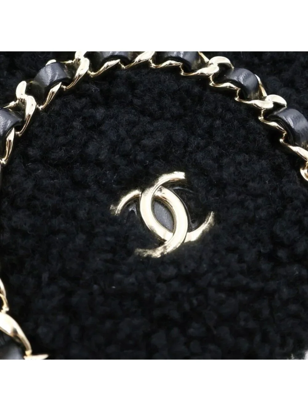 Chanel CC Logo Fleece 2-Way Shoulder Bag Black Leather Gold
